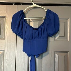 Blu Pepper Royal Blue Puff-Sleeve Tie-Back Top